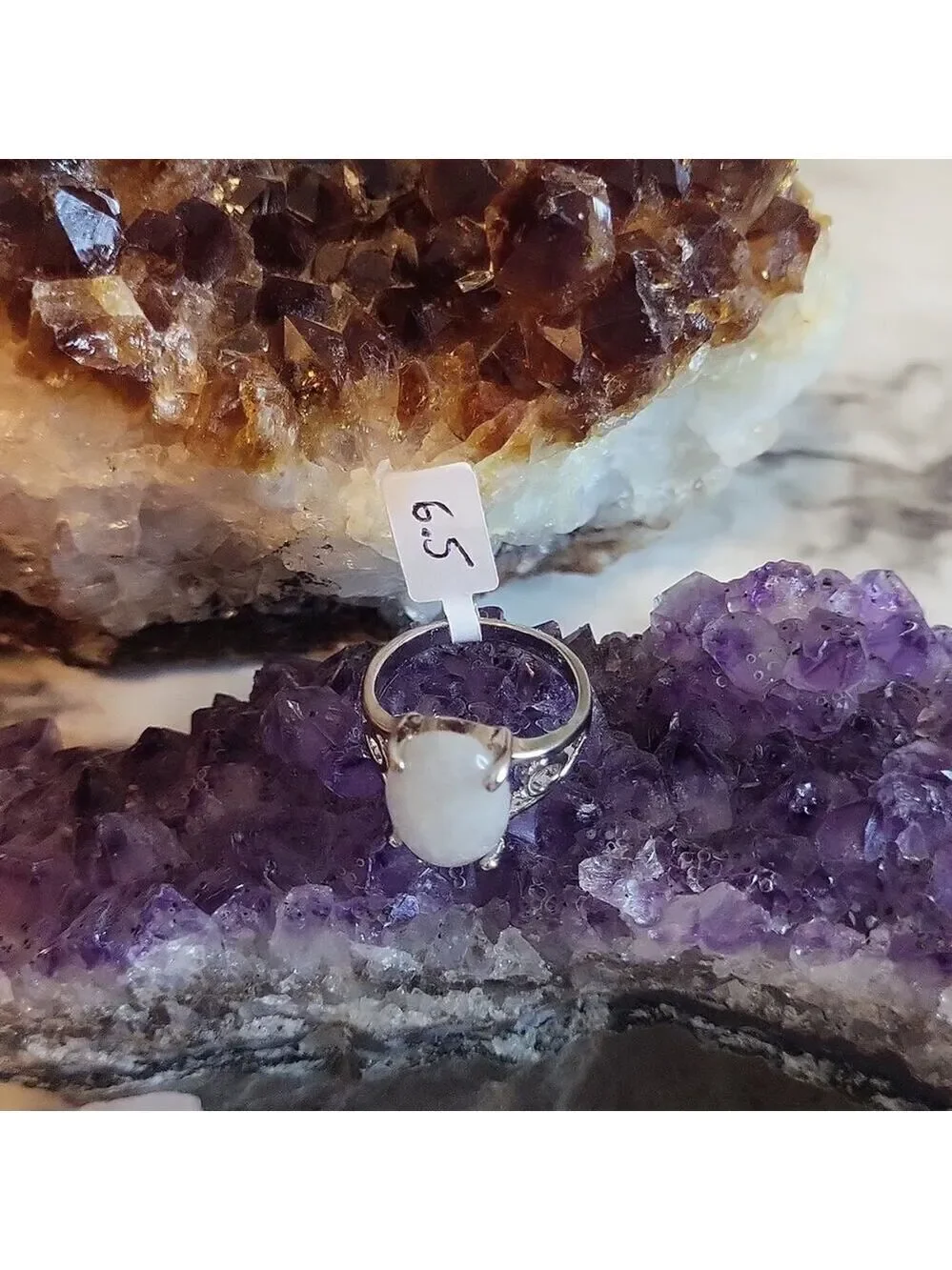 Snow Quartz Gemstone Silver Plated Rings Size 7